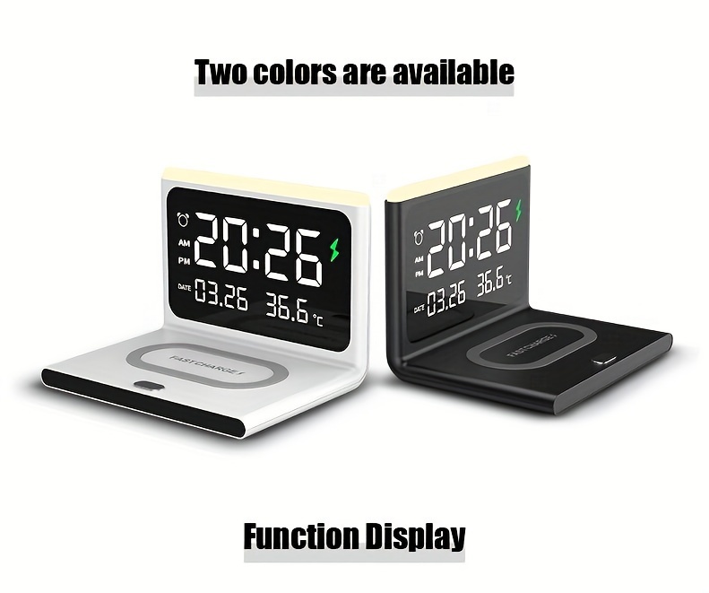 6 in 1 smartphone charger with wireless charging night light alarm clock temperature display usb powered details 6