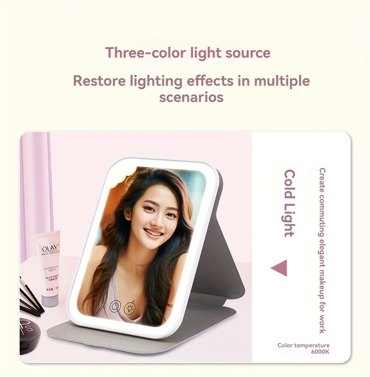 led makeup mirror folding mirror lighted makeup colors light usb rechargeable cosmetic mirror tools details 1
