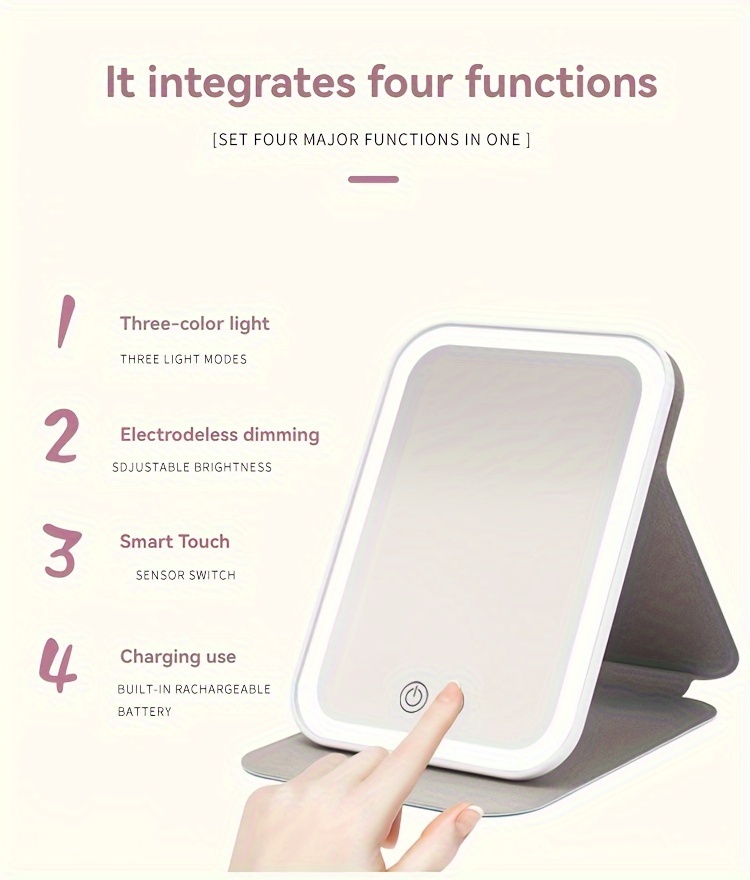 led makeup mirror folding mirror lighted makeup colors light usb rechargeable cosmetic mirror tools details 2