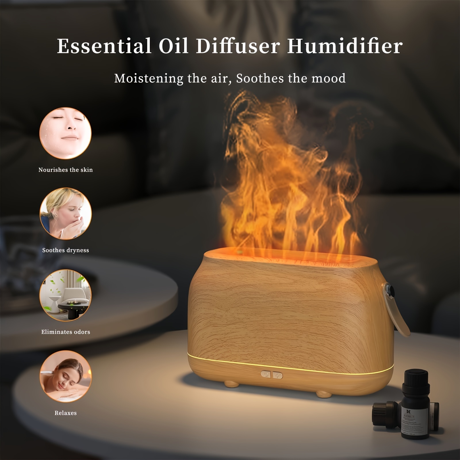 1pc 180ml flame air humidifier lamp ultrasonic aroma diffuser fire effect for home details 1