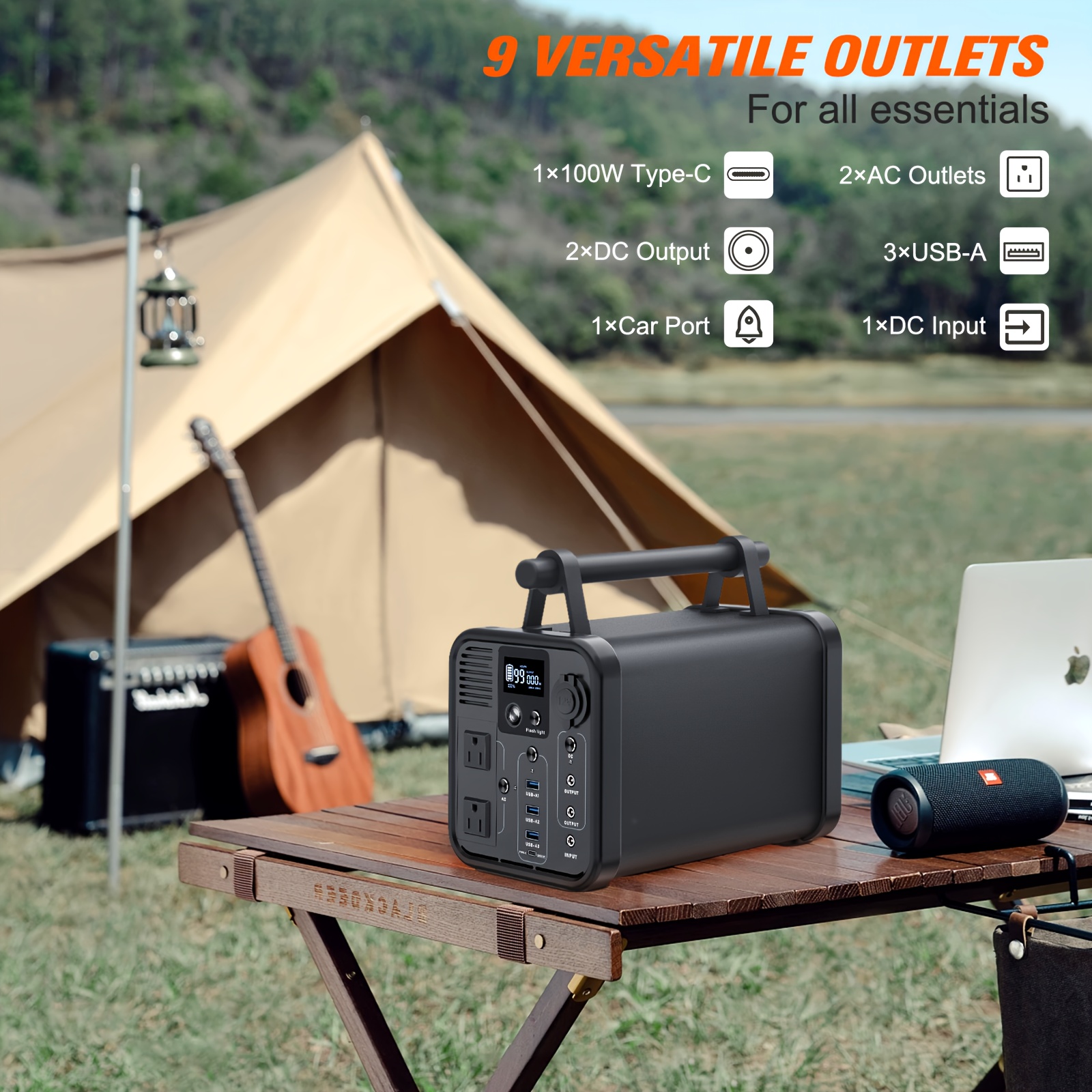 portable power station 567wh solar generator pure sine wave ac outlet for outdoor camping charging external battery pack compatible with macbook iphone dell laptop notebook details 1