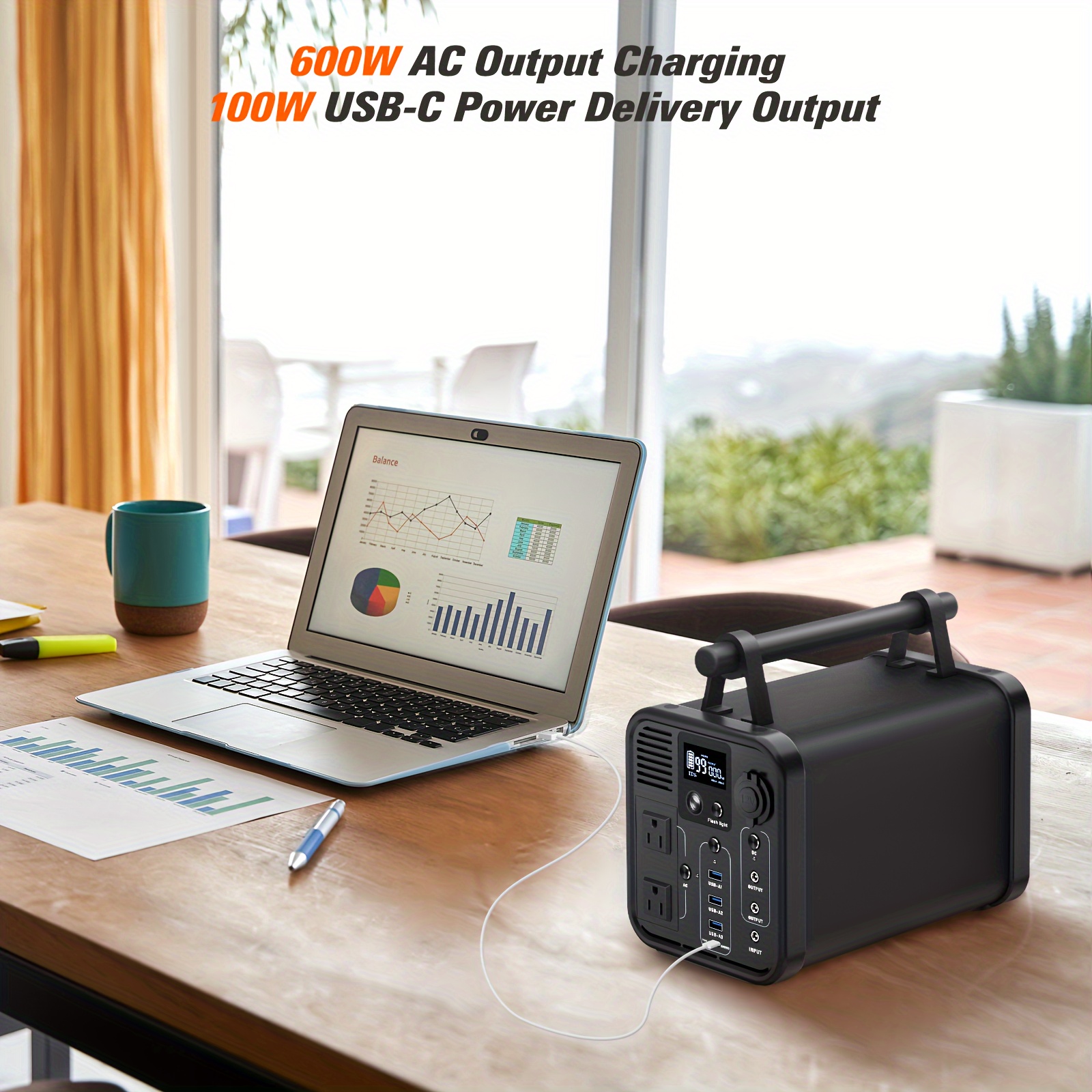 portable power station 567wh solar generator pure sine wave ac outlet for outdoor camping charging external battery pack compatible with macbook iphone dell laptop notebook details 2