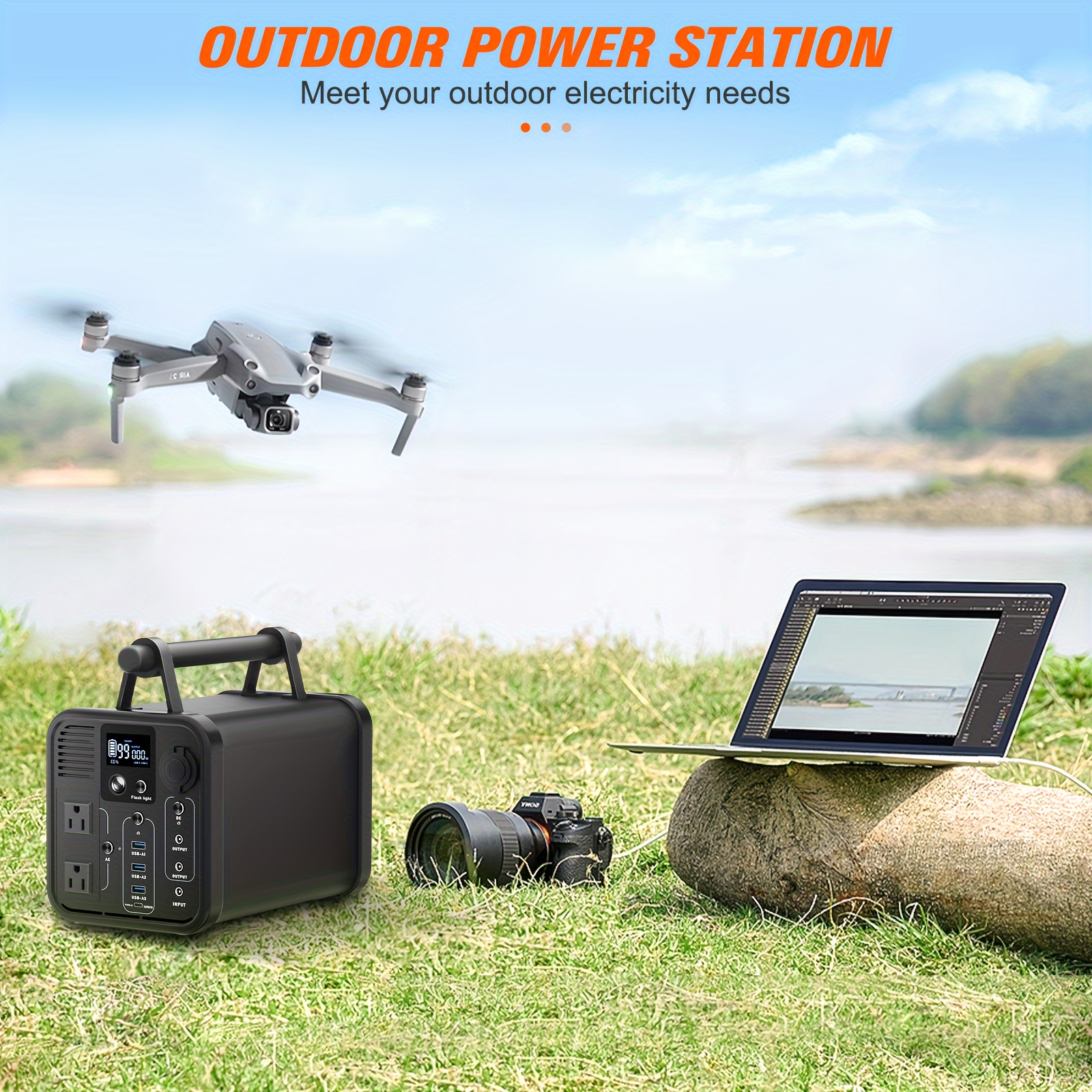 portable power station 567wh solar generator pure sine wave ac outlet for outdoor camping charging external battery pack compatible with macbook iphone dell laptop notebook details 3