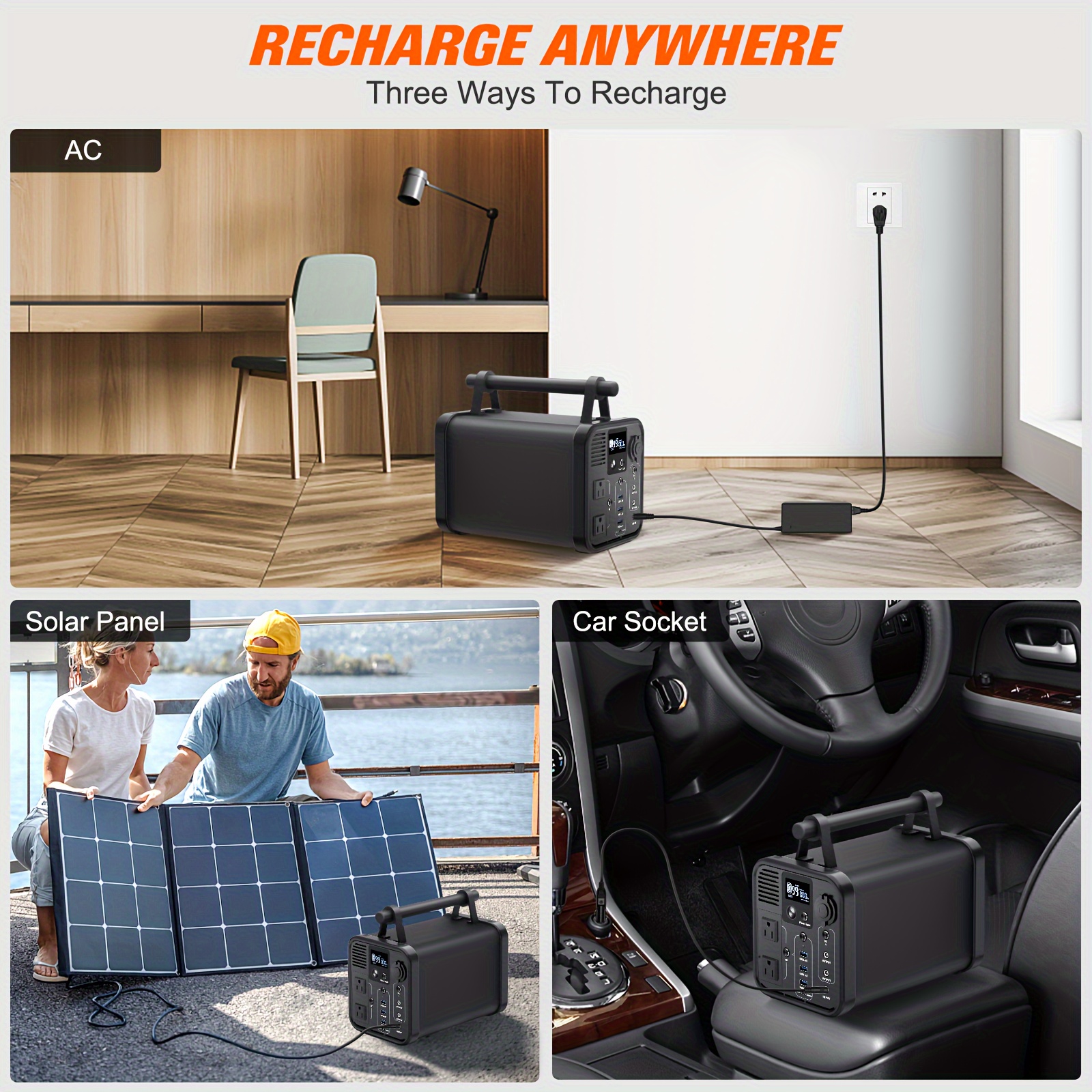portable power station 567wh solar generator pure sine wave ac outlet for outdoor camping charging external battery pack compatible with macbook iphone dell laptop notebook details 5