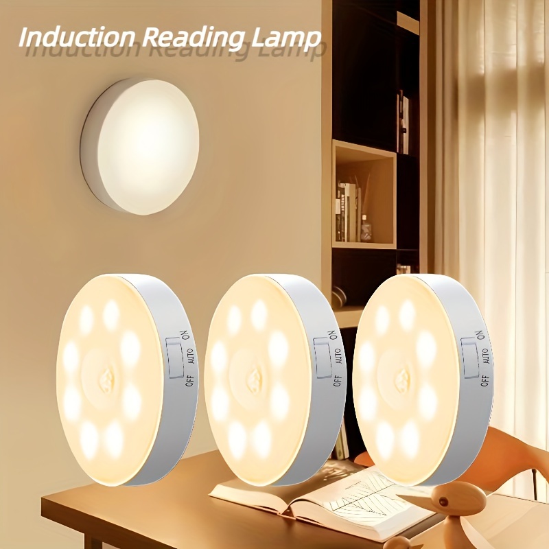 3pcs set usb induction reading light 8led charging induction light cordless magnetic sticker night light suitable for wardrobes desks bookcases bedside cold white warm white details 0