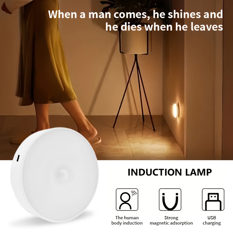3pcs set usb induction reading light 8led charging induction light cordless magnetic sticker night light suitable for wardrobes desks bookcases bedside cold white warm white details 1