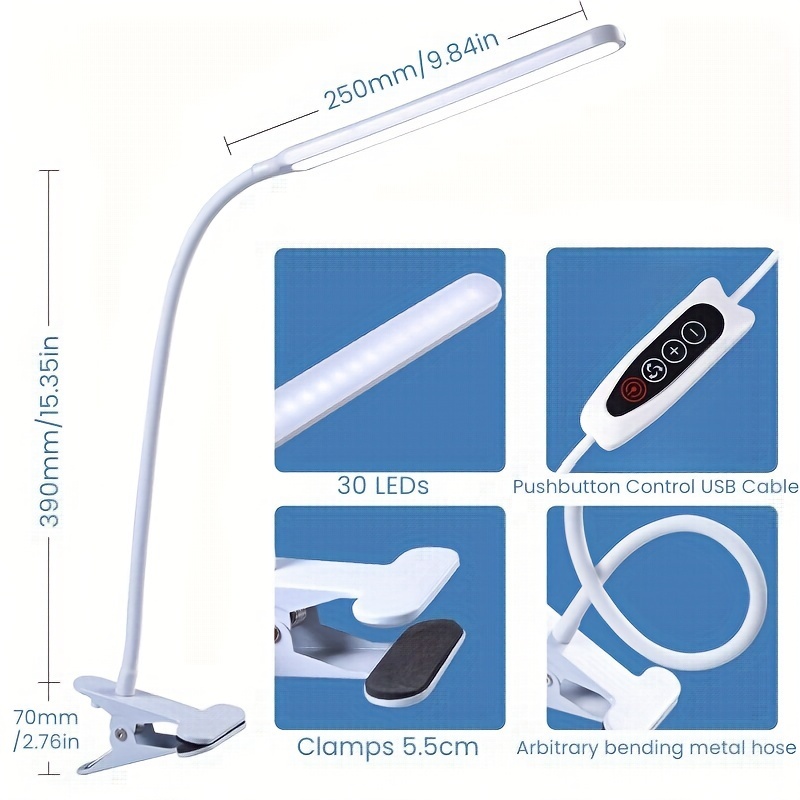 flexible clamp led desk lamp with 3 color dimmable lighting usb powered adjustable angle bedroom study and craft tables details 0
