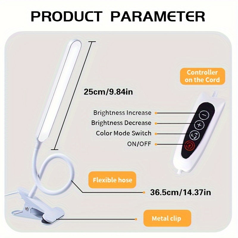 flexible clamp led desk lamp with 3 color dimmable lighting usb powered adjustable angle bedroom study and craft tables details 4