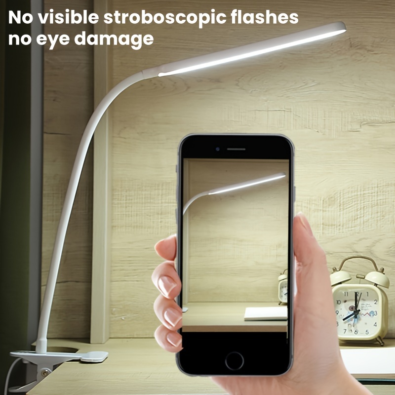 flexible clamp led desk lamp with 3 color dimmable lighting usb powered adjustable angle bedroom study and craft tables details 6