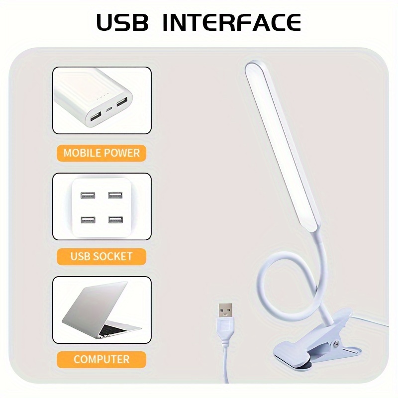 flexible clamp led desk lamp with 3 color dimmable lighting usb powered adjustable angle bedroom study and craft tables details 8