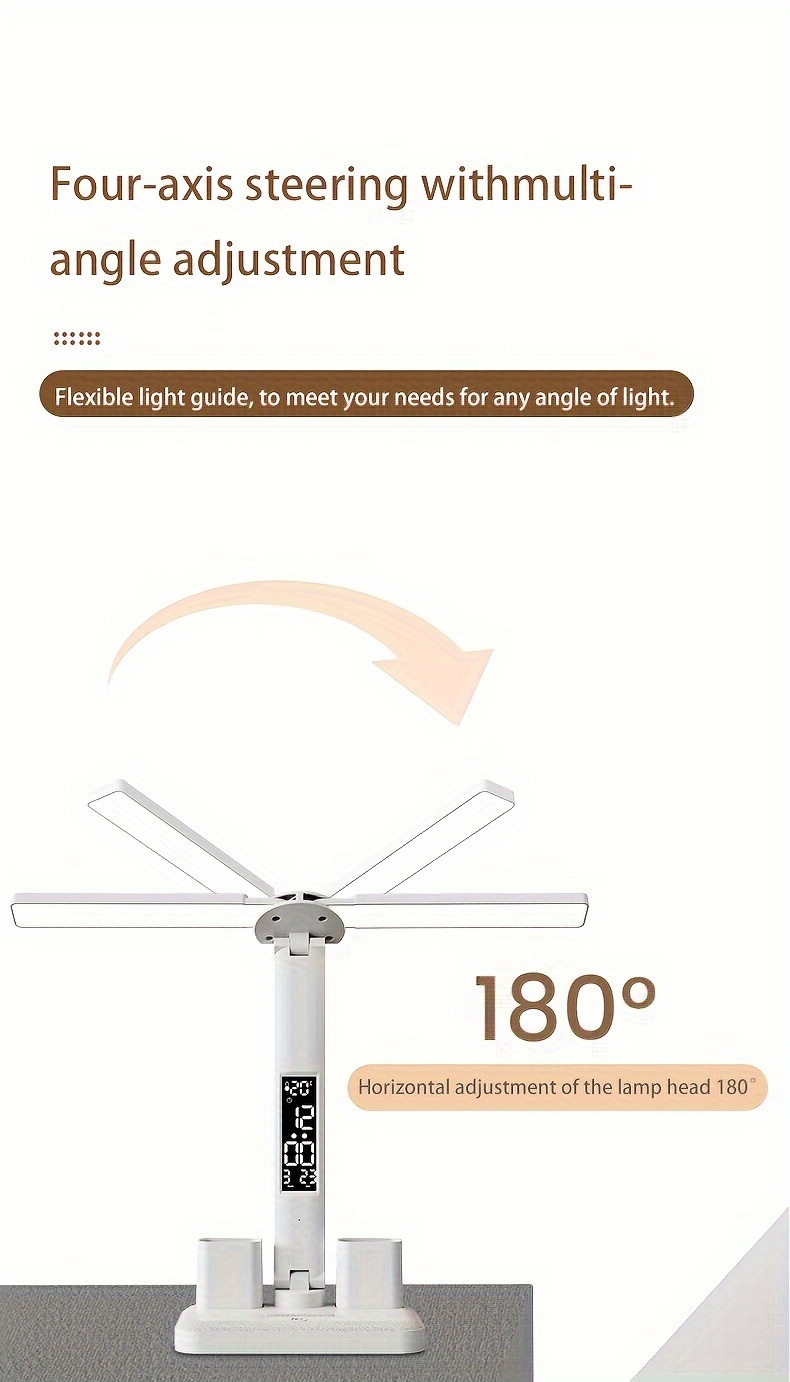 dimmable led desk lamp with adjustable arm and color temperature swing arm reading lamp with calendar time temperature display for study and office usb rechargeable plastic material details 4