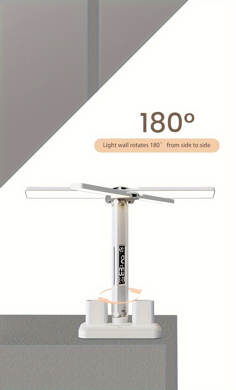 dimmable led desk lamp with adjustable arm and color temperature swing arm reading lamp with calendar time temperature display for study and office usb rechargeable plastic material details 6