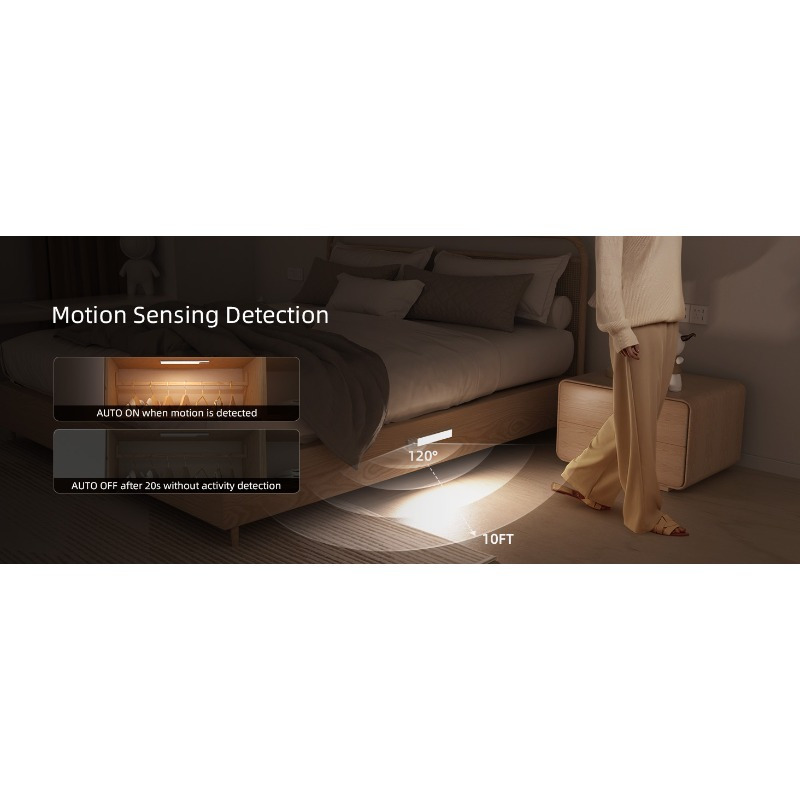 under cabinet lights 80 led motion sensor lights indoor 3 color 1900mah rechargeable closet lights wireless dimmable under counter lights for kitchen hallway 2 pack details 0