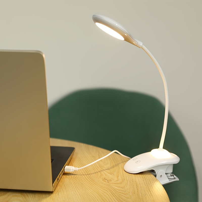 rechargeable led clip on desk lamp with adjustable lighting usb charging 2000mah lithium battery eye protection for bedroom reading household use polished plastic details 1