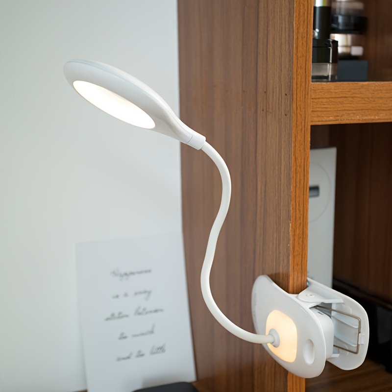 rechargeable led clip on desk lamp with adjustable lighting usb charging 2000mah lithium battery eye protection for bedroom reading household use polished plastic details 2