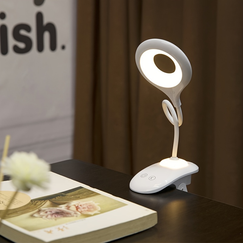 rechargeable led clip on desk lamp with adjustable lighting usb charging 2000mah lithium battery eye protection for bedroom reading household use polished plastic details 3