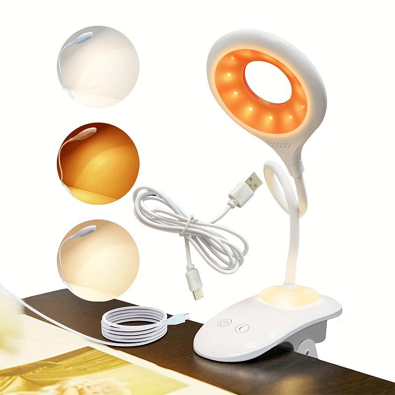 rechargeable led clip on desk lamp with adjustable lighting usb charging 2000mah lithium battery eye protection for bedroom reading household use polished plastic details 4