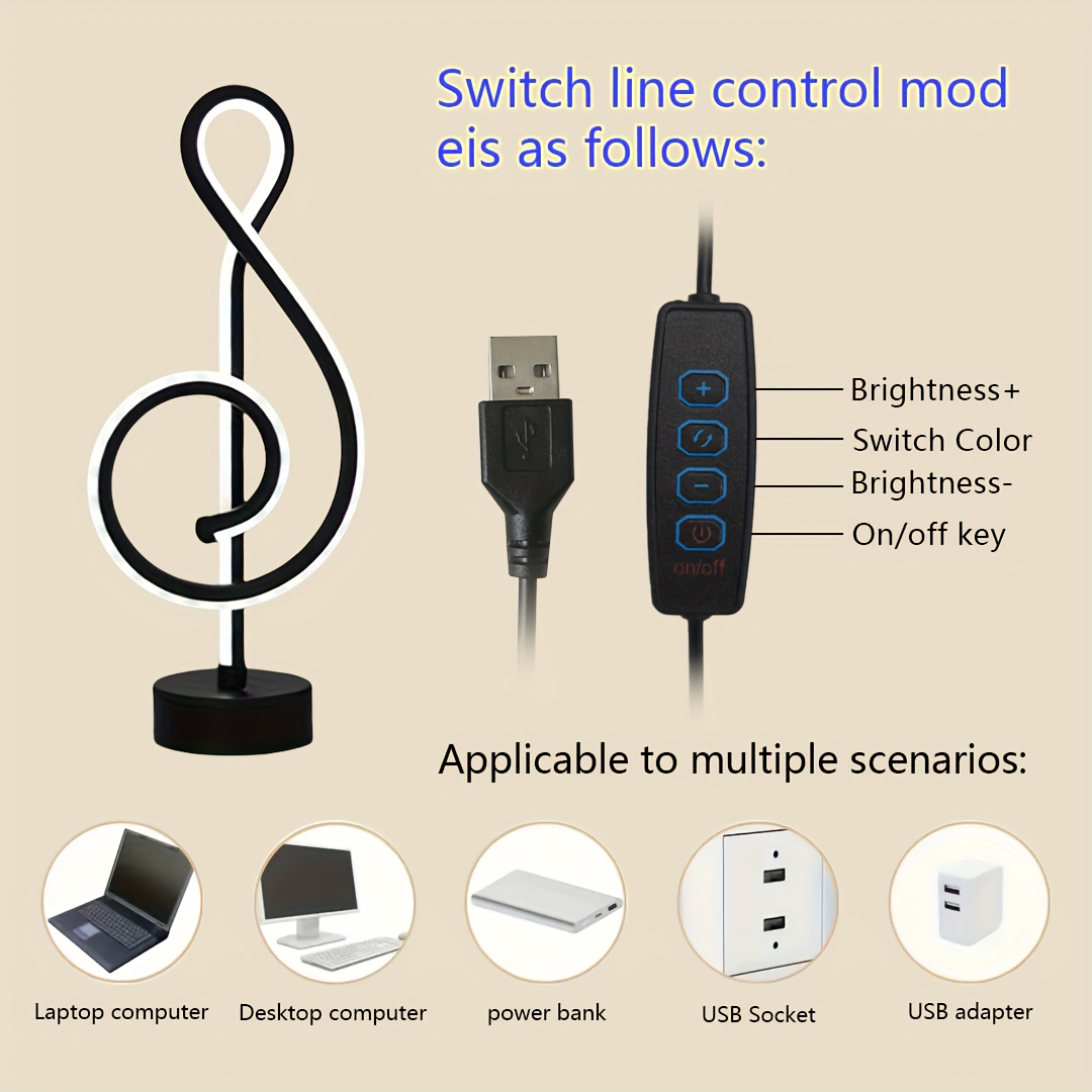 usb powered led desk lamp with 3 color adjustable lighting sleek black metal construction for office and bedroom decor details 6