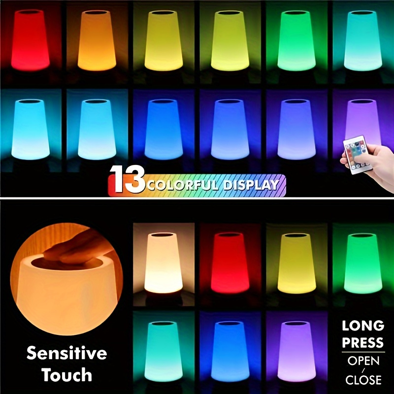 led table lamp dimmable warm white 13 color rgb night light usb rechargeable 1500mah lithium battery remote plastic base for bedroom office living room 1pc details 1