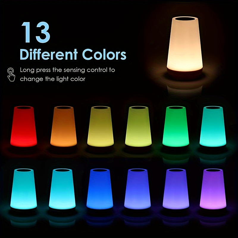 led table lamp dimmable warm white 13 color rgb night light usb rechargeable 1500mah lithium battery remote plastic base for bedroom office living room 1pc details 4