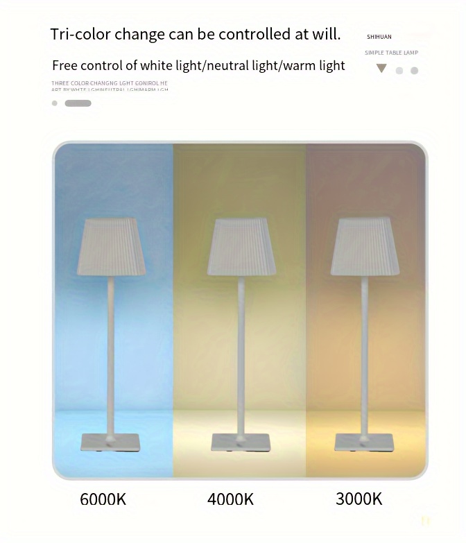 rechargeable led desk lamp with large capacity battery 3 color dimming living room bedroom details 2