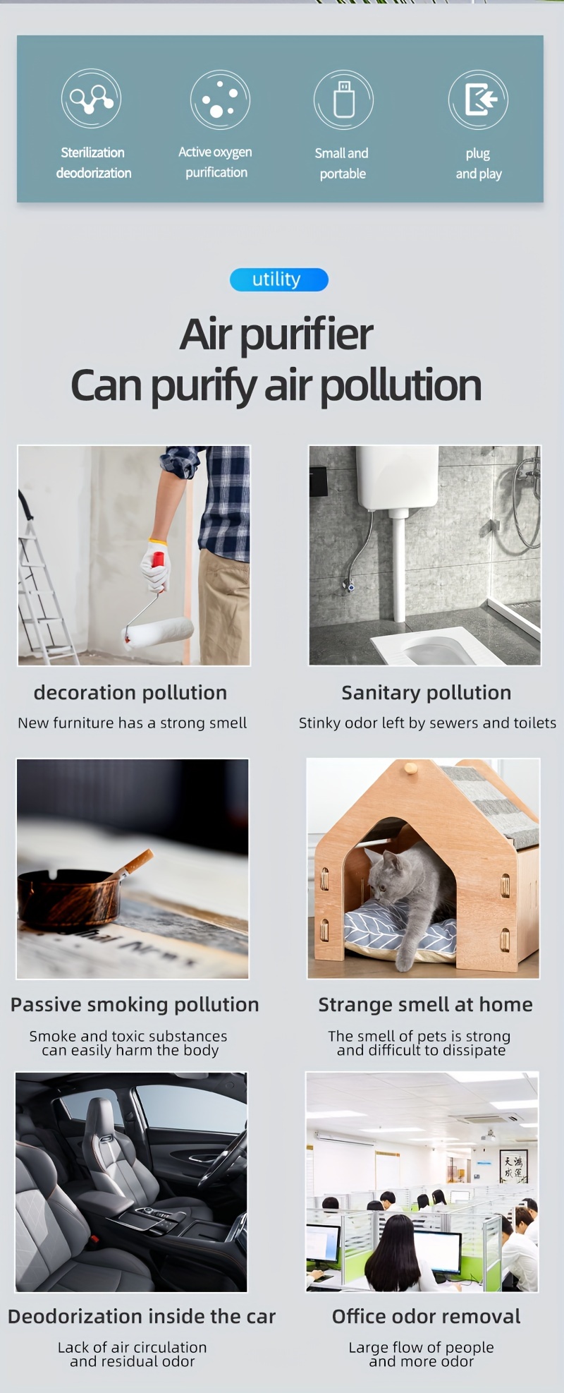 negative ion no button automatic 5 7 days to remove odor negative ion sterilization disinfection odor removal low power usb powered details 1