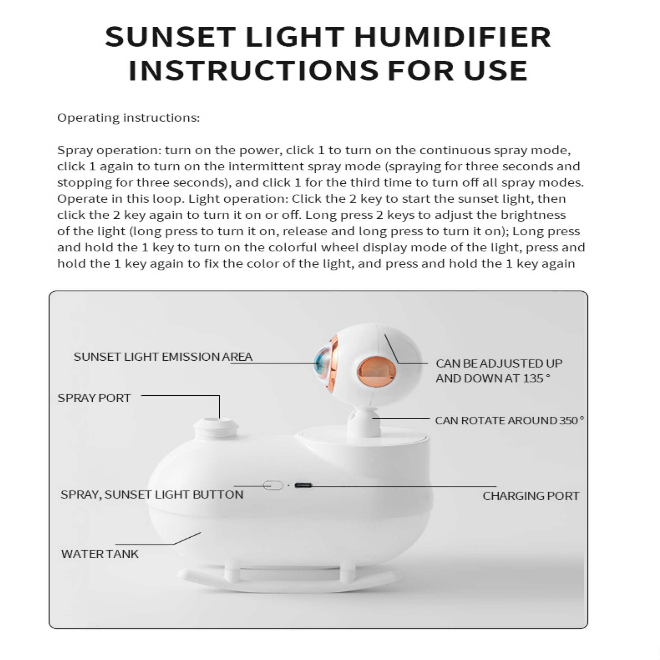 1pc plastic ambient light humidifier for home photography lighting tools for sunset projection ambient night fog desktop small space humidifier details 7